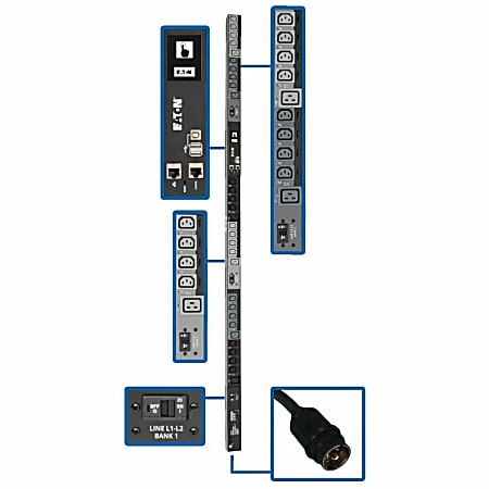 Tripp Lite 10kW 3-Phase Switched PDU, LX Interface, 200/208/240V Outlets (24 C13/6 C19), LCD, NEMA L2 - PDU3EVSR6L2130