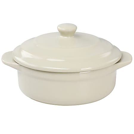 Martha Stewart Stoneware Round Mini Casserole With Lid, 5”, Beige