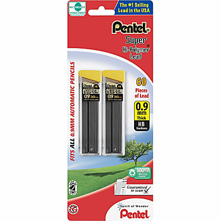 Pentel® Super Hi-Polymer Lead Refills, Bold Point, 0.9 mm, HB Hardness, Pack Of 60