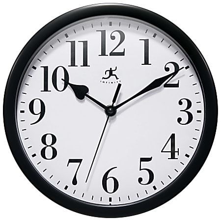 Infinity Instruments Simple Round Wall Clock, 9”, Black
