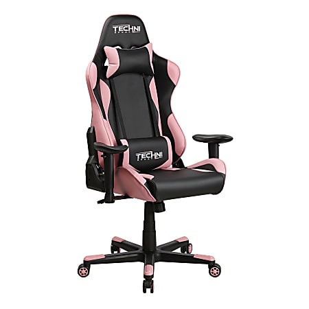 Techni Sport Ergonomic Faux Leather Computer Gaming Chair, Black/Pink