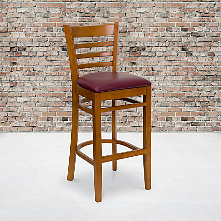 Flash Furniture Wooden/Vinyl Restaurant Barstool With Ladder Back, Burgundy/Cherry