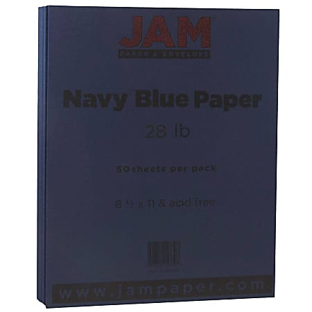JAM Paper® Printer Paper, Letter Size (8 1/2" x 11"), 28 Lb, Navy Blue, Ream Of 50 Sheets