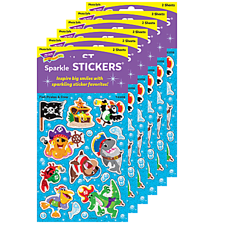 Trend Sparkle Stickers, Fish Pirates & Crew, 32 Stickers Per Pack, Set Of 6 Packs
