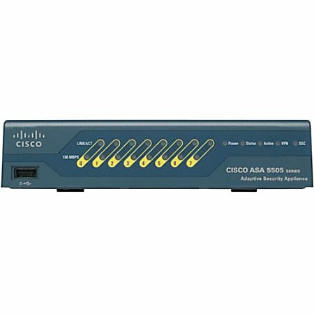 Cisco ASA 5505 10-User Bundle Firewall - 6 x 10/100Base-TX LAN, 2 x 10/100Base-TX PoE LAN - 1 x SSC