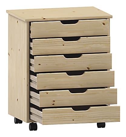 Linon Casimer 6-Drawer Wide Rolling Home Office Storage Cart, Natural