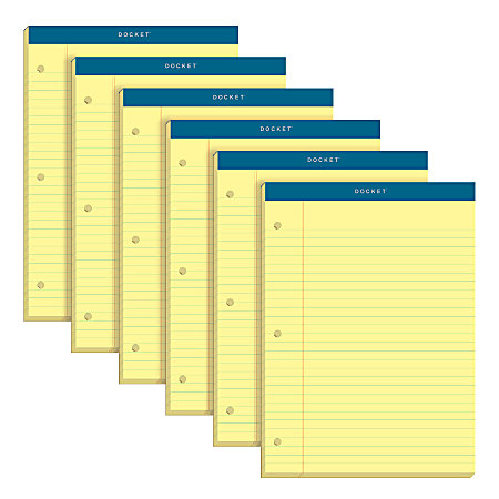 TOPS™ Double Docket™ Writing Pads, 3-Hole Punched, 8 1/2" x 11", Legal Ruled, 100 Sheets, Canary, Pack Of 6 Pads