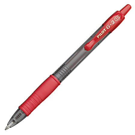 Pilot G2 Retractable Gel Pens, Bold Point, 1.0 mm, Clear Barrels, Red Ink, Pack Of 12