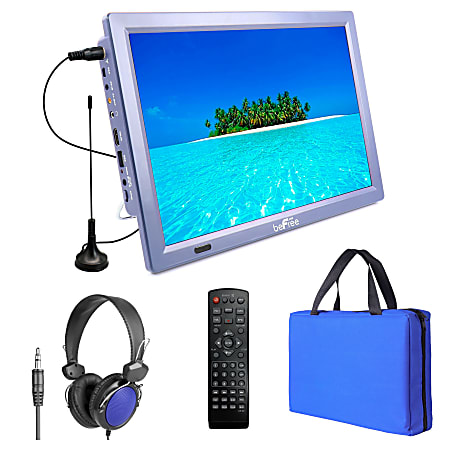 BeFree Sound 14" LED Portable Television With Carry Bag And Headphones, Blue