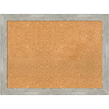 Amanti Art Rectangular Non-Magnetic Cork Bulletin Board, Natural, 32” x 24”, Dove Graywash Narrow Plastic Frame