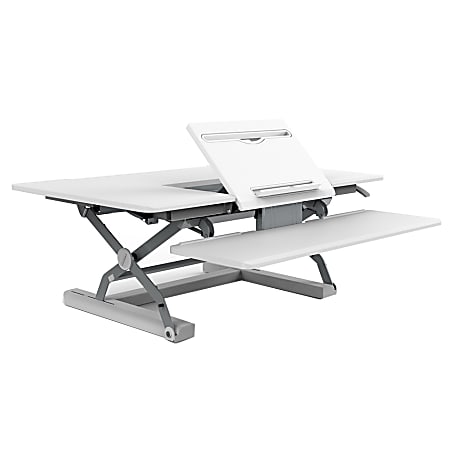 Loctek P-Series Sit-Stand Riser With Drop-Down Keyboard Tray, White