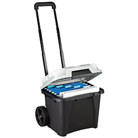 Rubbermaid® Roughneck Wheeled File Box, 13 1/2"H x 15 1/2"W x 15 1/2"D, Black/Silver