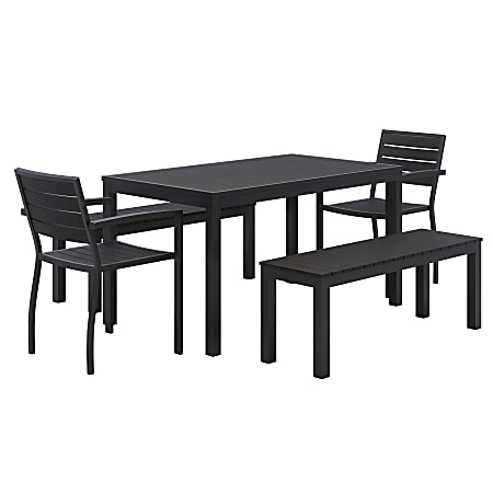 KFI Studios Eveleen 5-Piece Outdoor Patio Set, 45-4/8”H x 36”W x 36”D, White Table, Silver/Mocha Chairs