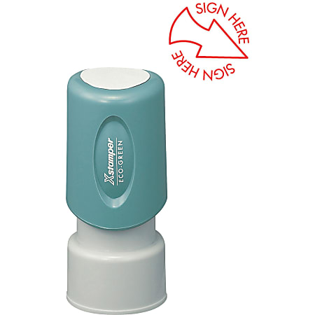 Xstamper® Pre-Inked Spec SIGN HERE Stamp, 65% Recycled, 100000 Impressions, Pink