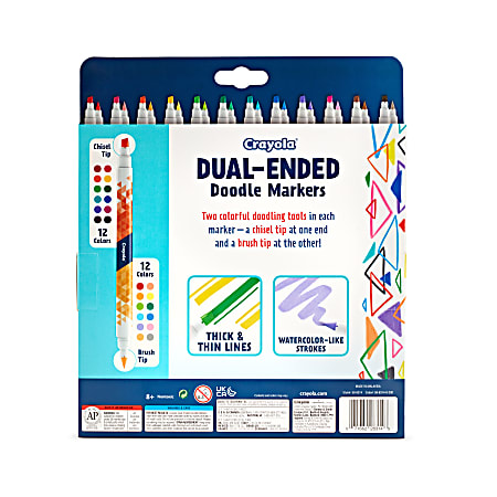 Crayola Doodle Draw Dual Ended Doodle Markers Brush TipChisel Tip White  Barrel Assorted Ink Colors Pack Of 12 Markers - Office Depot