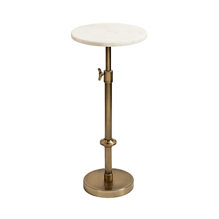 Kate and Laurel Engles Iron Round Drink Table, 30"H x 10"W x 10"D, White Marble/Brass