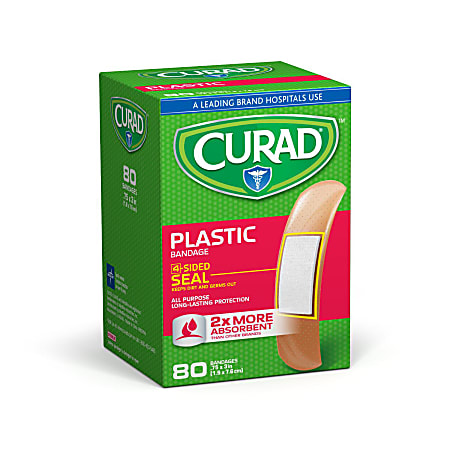 CURAD® Plastic Adhesive Bandages, 3/4" x 3", Tan, Case Of 24