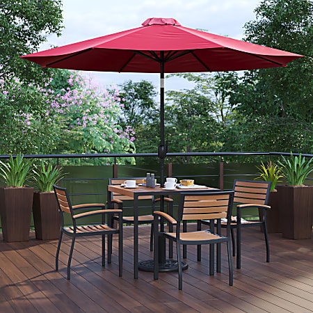 Flash Furniture Lark 7-Piece Outdoor Patio Table Set, 29-1/2"H x 35-1/4"W x 35-1/4"D, Red