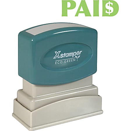 Xstamper Pre-Inked PAID Title Stamp - Message Stamp - "PAID" - 0.50" Impression Width x 1.63" Impression Length - 100000 Impression(s) - Light Green - Recycled - 1 Each