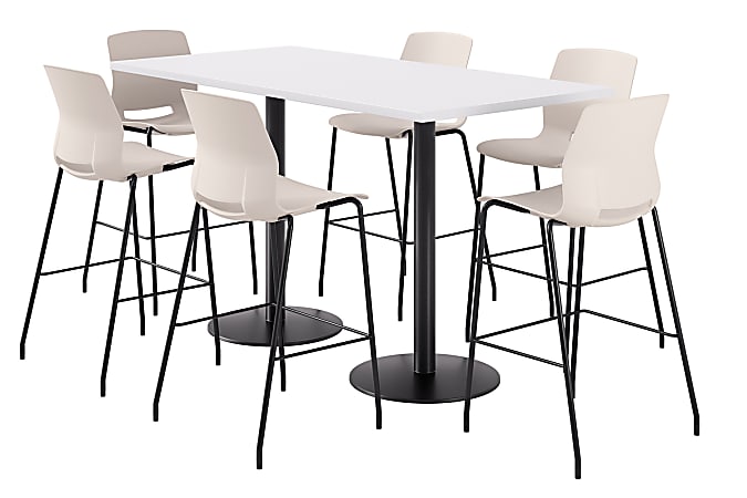 KFI Studios Proof Bistro Rectangle Pedestal Table With 6 Imme Barstools, 43-1/2"H x 72"W x 36"D, Designer White/Black/Moonbeam Stools