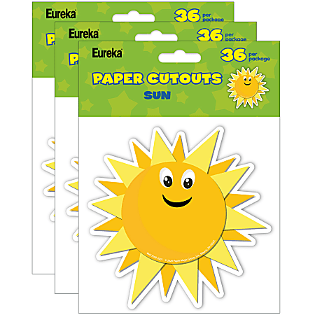 Eureka Paper Cut-Outs, Growth Mindset Sun, 36 Cut-Outs Per Pack, Set Of 3 Packs