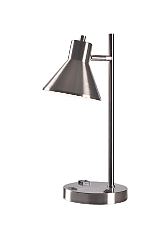 Kenroy Home Ash Desk Lamp With Outlet/USB, 9-1/2"H, Brushed Steel