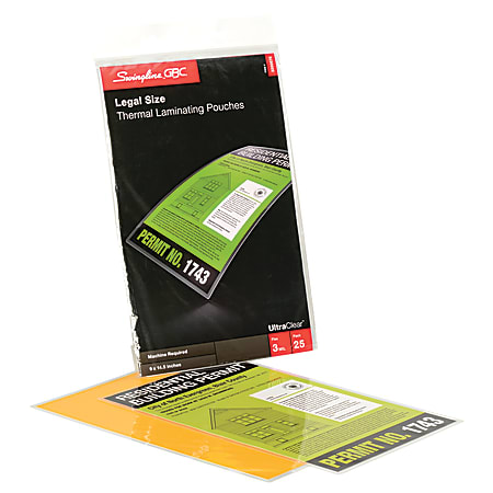 Swingline GBC EZUse Laminating Pouches, Legal Size, Clear, 25/Pack