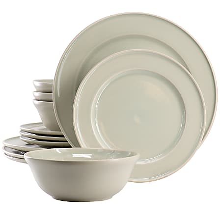 Martha Stewart Portillo 12-Piece Round Stoneware Dinnerware Set, Sharkey Grey