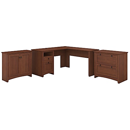 Bush Furniture Buena Vista L Shaped Desk With Lateral File And Small Storage Cabinet, Serene Cherry, Standard Delivery