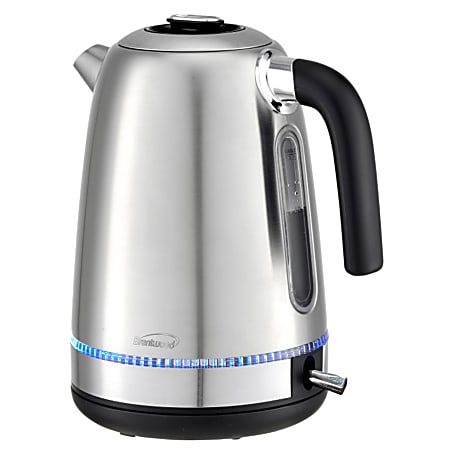 Brentwood 1,500-Watt 1.7-Liter Stainless Steel Cordless Electric Kettle, 9”H x 6”W x 8-1/2”D, Silver