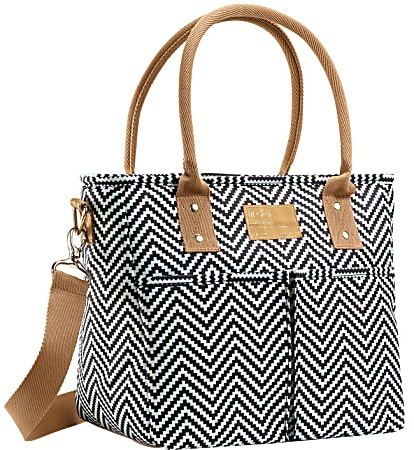 Fit & Fresh Summerton Lunch Bag Basket, 10”H x 6-1/4”W x 10”D, Black/White/Brown