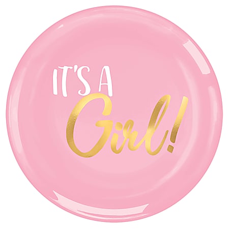 Amscan Oh Baby Girl Coupe Plastic Plates, 7-1/2", Pink, Pack Of 20 Plates