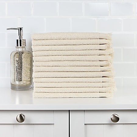 1888 Mills Fingertip Towels, Velour Fringe, 13" x 18", Natural, Set Of 288 Towels