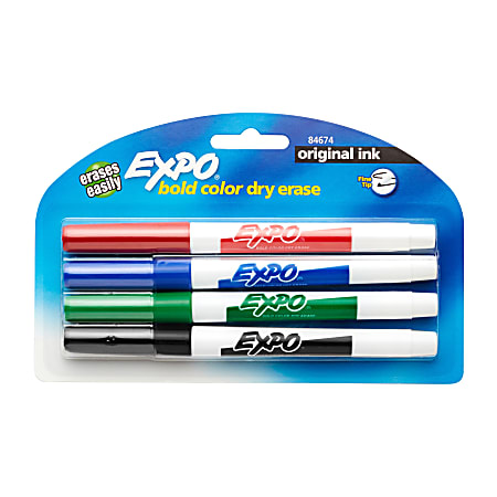 EXPO® Dry-Erase Whiteboard Markers, Fine Tip, Assorted Colors, Pack Of 4