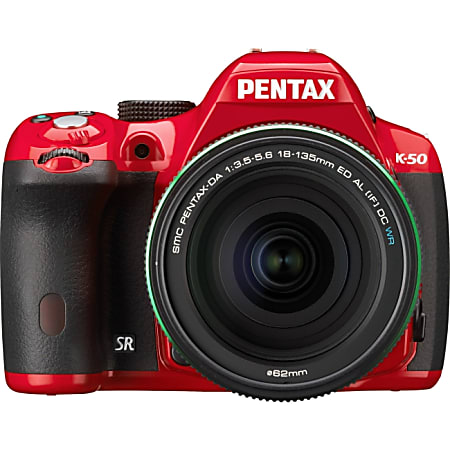 Pentax K-50 16.3 Megapixel Digital SLR Camera with Lens - 18 mm - 135 mm - Red