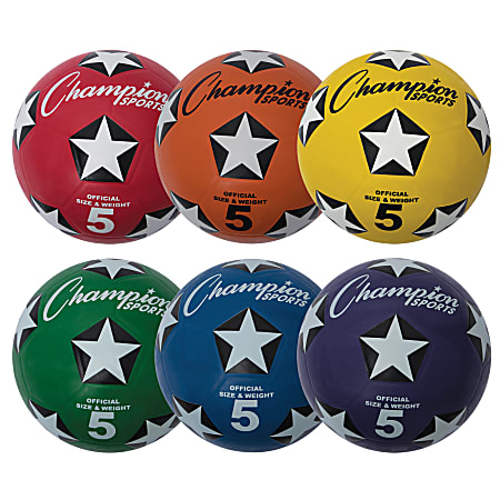 Champion Sports Rubber Cover Soccer Ball Set, Size 5, Set Of 6 Balls