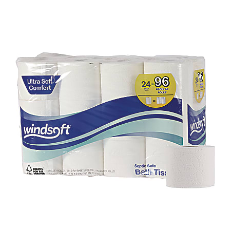 Windsoft&reg; Premium Bath Tissue, Septic Safe, 2-Ply, White, 284 Sheets/Roll, 24 Rolls/Carton