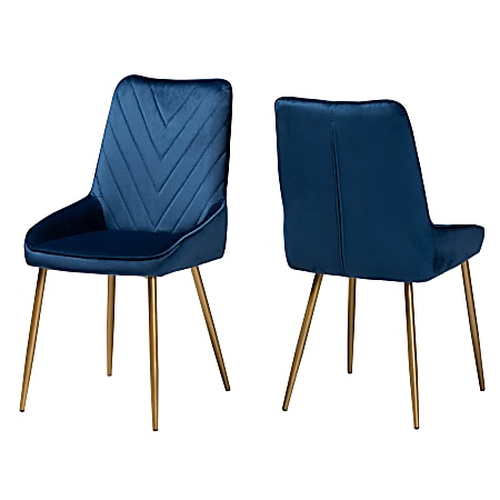 Baxton Studio Priscilla Dining Chairs, Navy Blue/Gold, Set Of 2 Chairs