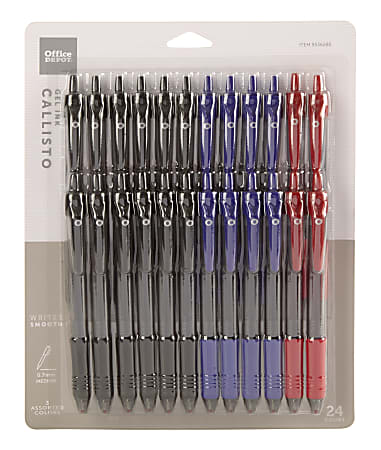 Office Depot® Brand Callisto Retractable Gel Ink Pens, Medium Point, 0.7 mm, Visible Ink Supply, Assorted Classic Ink Colors, Pack Of 24 Pens