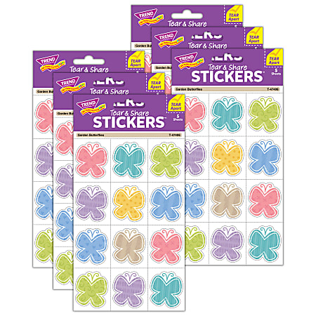 Trend Tear & Share Stickers, Garden Butterflies, 60 Stickers Per Pack, Set Of 6 Packs
