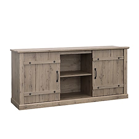 Sauder Select Farmhouse Entertainment Credenza with Sliding Doors, 28-1/2”H x 62-1/2”W x 16-3/4”D, Laurel Oak