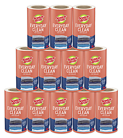 Scotch-Brite&trade; Everyday Clean Lint Roller Refills, 4 in, 12 Rollers, 60 Sheets/Roll, Versatile Lint Removers for Daily Cleaning, Clothes and Pet Hair
