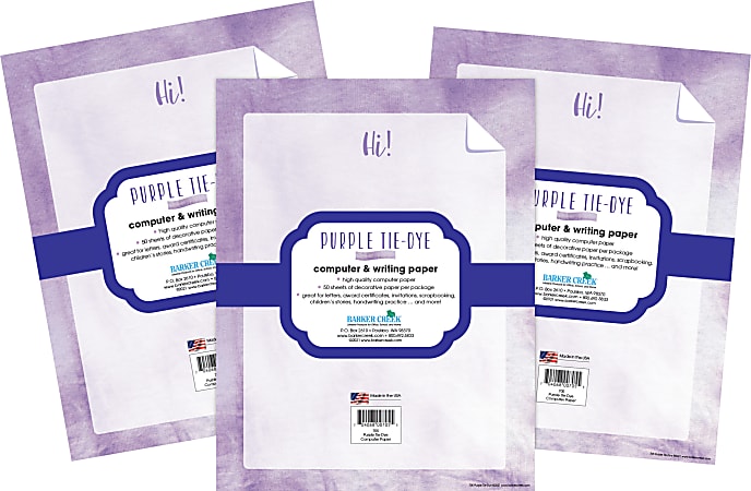 Barker Creek Designer Computer Paper 8 12 x 11 Purple Tie Dye 50 Sheets ...