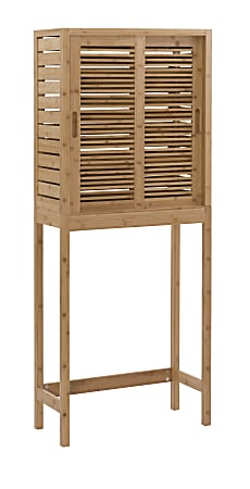 Linon Bullock 26"W Sliding Door Space Saver Bamboo Cabinet, Natural