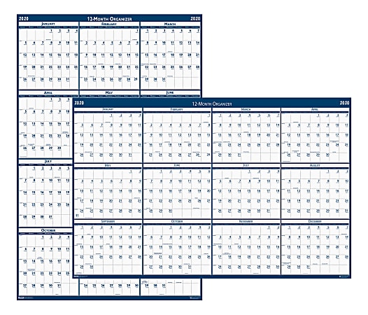 House of Doolittle Laminated Reversible Yearly Wall Calendar, 24" x 37", Blue/White, January To December 2020, HOD3