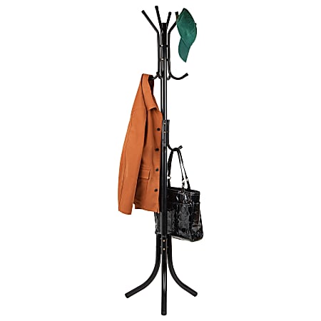 Mind Reader Coat Rack Hall Tree Freestanding Organizer Coat Tree, 68-1/2"H x 18"W x 18"D, Black