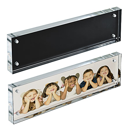 Azar Displays Acrylic Block Frames With Metal Back Plates, 3" x 11", Black, Pack Of 2 Frames