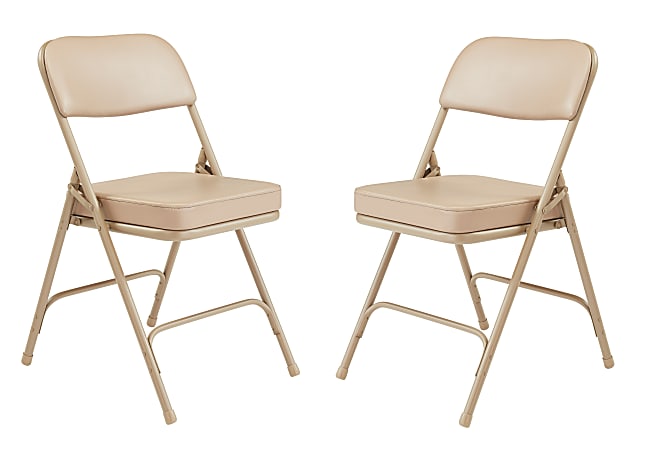 National Public Seating Vinyl-Upholstered Folding Chair, Beige, Set Of 2