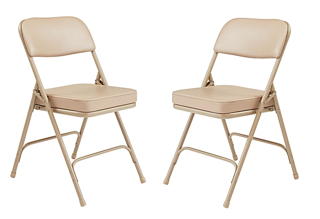 National Public Seating Vinyl-Upholstered Folding Chair, Beige, Set Of 2