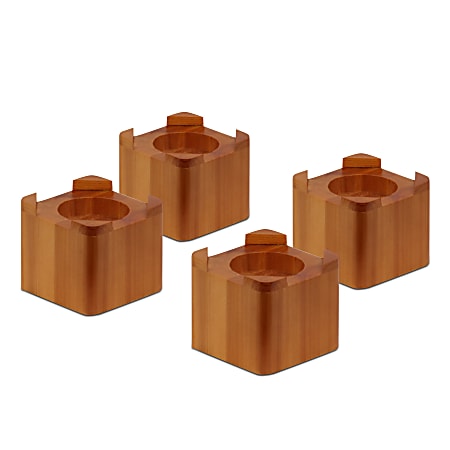 Honey-Can-Do Wooden Bed Lifts, 3 13/16"H x 4 1/4"W x 4 1/4"D, Dark Maple, Pack Of 4